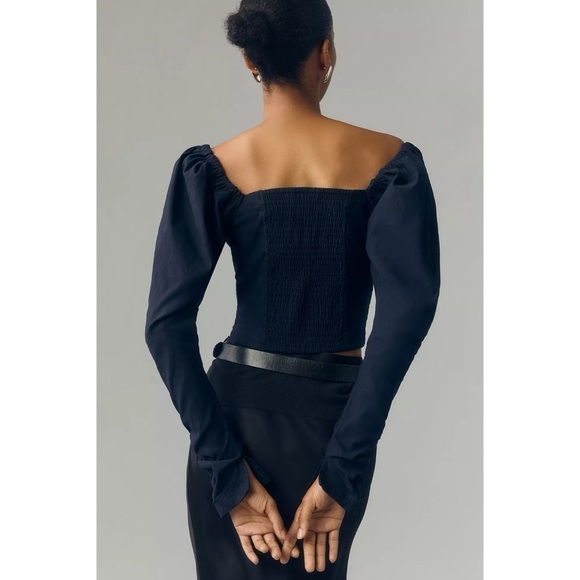 NWT Anthro Maeve The Wynne Square-Neck Navy Blouse - Size Medium - Picture 2 of 8